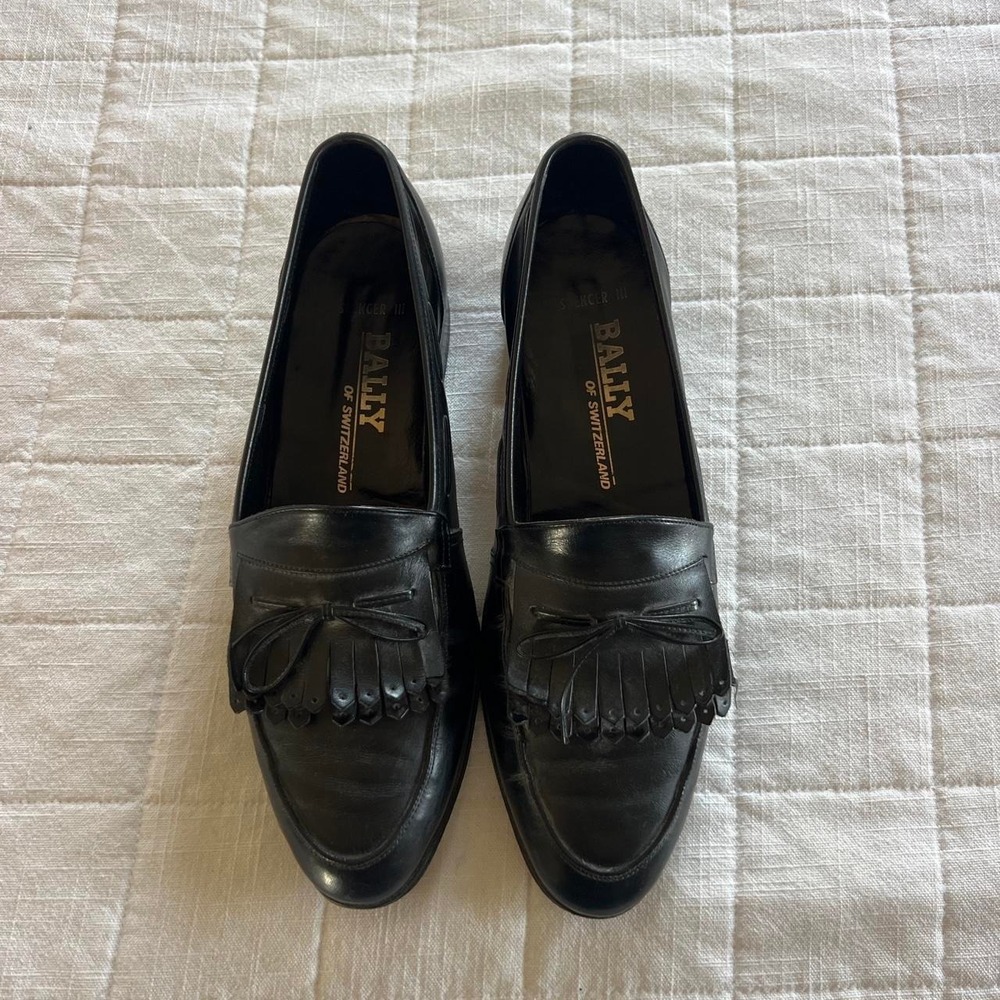 Bally Loafers Mens 9 Black Leather Kiltie Fringe Spencer III Vintage Dress Shoes